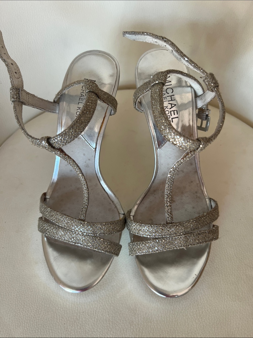 Michael Kors Glittery Silver Strappy Heels